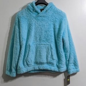 NWT Women's Light Blue Oversized Sherpa Pullover Hoodie, Size Medium(8-10)